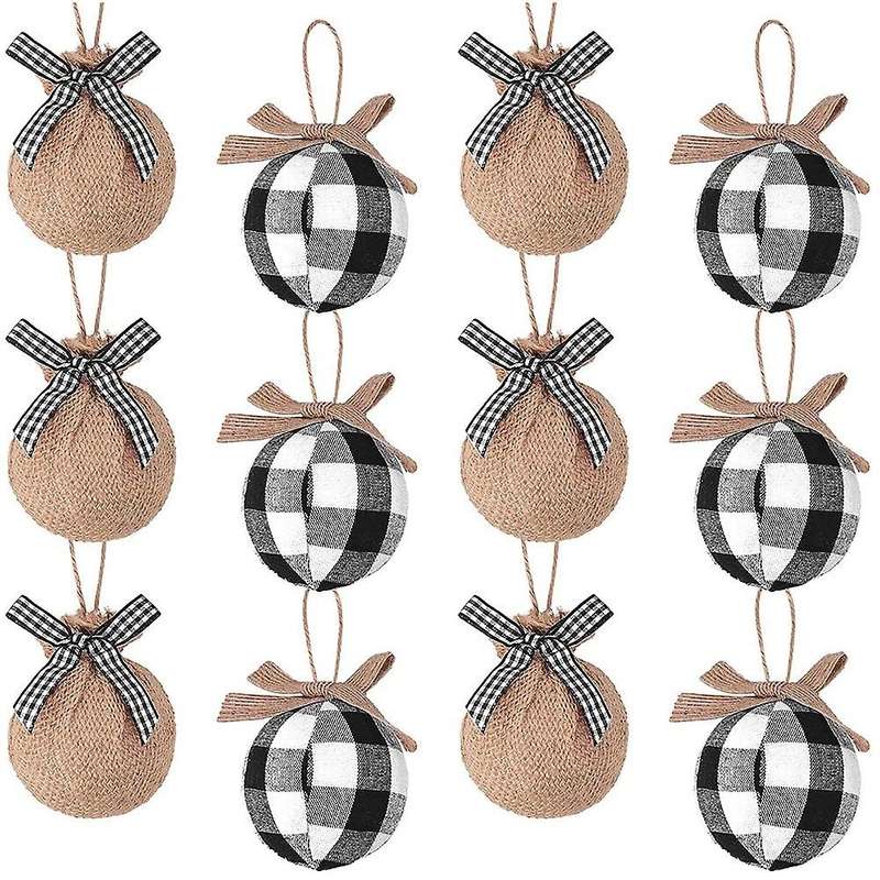 Christmas Tree Ornaments, 12 Pcs 2-1/2 Inches White Black Buffalo