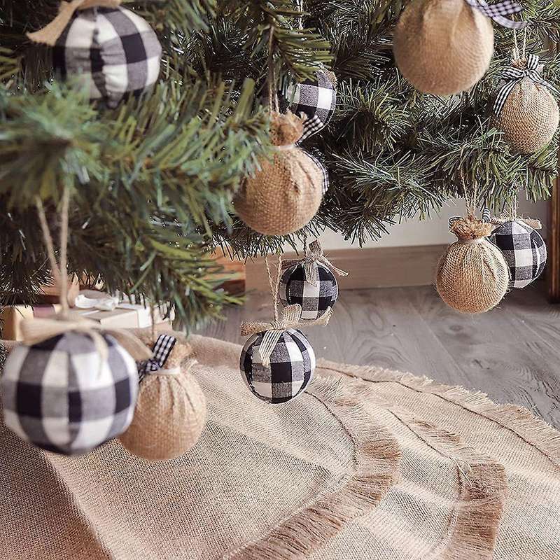 Christmas Tree Ornaments, 12 Pcs 2-1/2 Inches White Black Buffalo