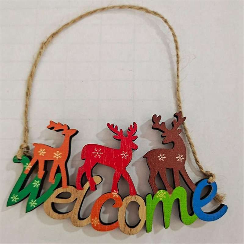 Christmas Welcome Sign for Front Door -Colored Letters Wooden Wall Hanging Sign Christmas Tree Door
