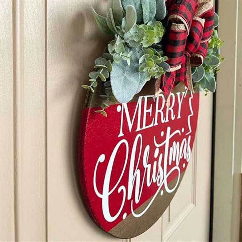 Christmas Welcome Sign for Front Door, Hanging Wooden Welcome Sign Christma Decorations Winter