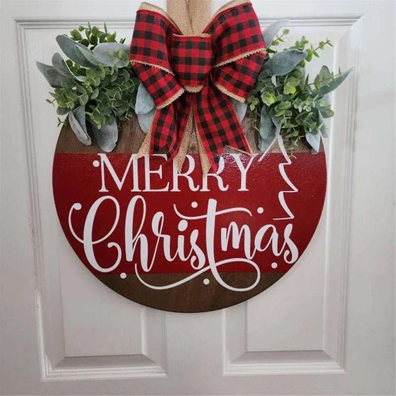 Christmas Welcome Sign for Front Door, Hanging Wooden Welcome Sign Christma Decorations Winter