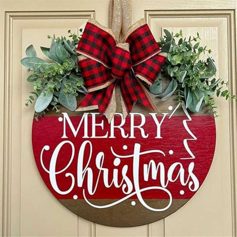 Christmas Welcome Sign for Front Door, Hanging Wooden Welcome Sign Christma Decorations Winter