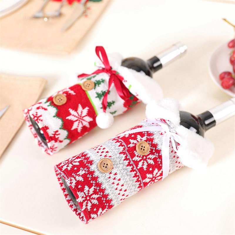 Christmas Wine Bottle Bag,Xmas Wine Bottle Bags,Wine Bottle Dress Decor,Perfect Bottle Decor for Chr