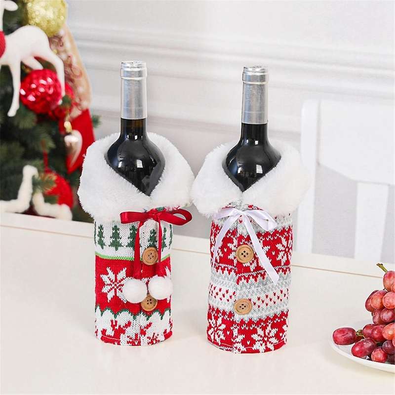 Christmas Wine Bottle Bag,Xmas Wine Bottle Bags,Wine Bottle Dress Decor,Perfect Bottle Decor for Chr