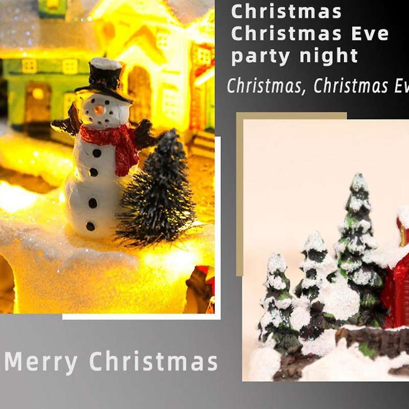Christmas Village Houses Sets Rotating Train Display Figurines Led Light Up Christmas Holiday Decor