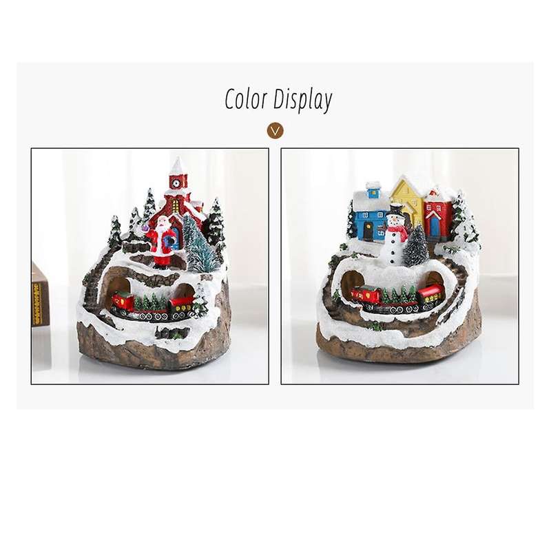 Christmas Village Houses Sets Rotating Train Display Figurines Led Light Up Christmas Holiday Decor