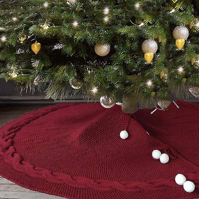 Christmas Tree Skirt, 48 Inches Traditional Knitted Rustic Tree Skirt, Skirt for Xmas Holiday Decora