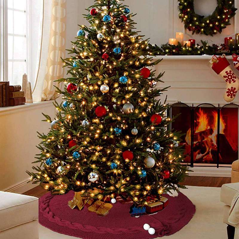 Christmas Tree Skirt, 48 Inches Traditional Knitted Rustic Tree Skirt, Skirt for Xmas Holiday Decora