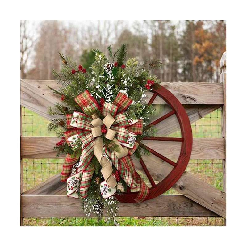 Christmas Winter Wreath Door Pendant Farmhouse Carriage Wheel Christmas Ornament Wreath Christmas Pi