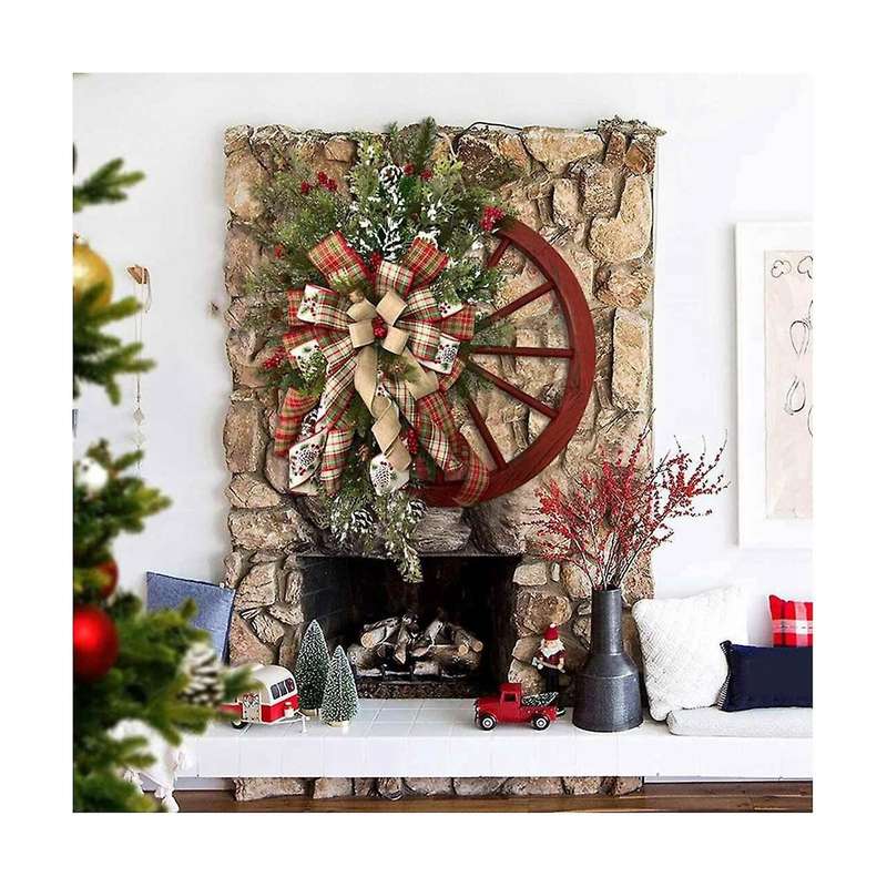 Christmas Winter Wreath Door Pendant Farmhouse Carriage Wheel Christmas Ornament Wreath Christmas Pi