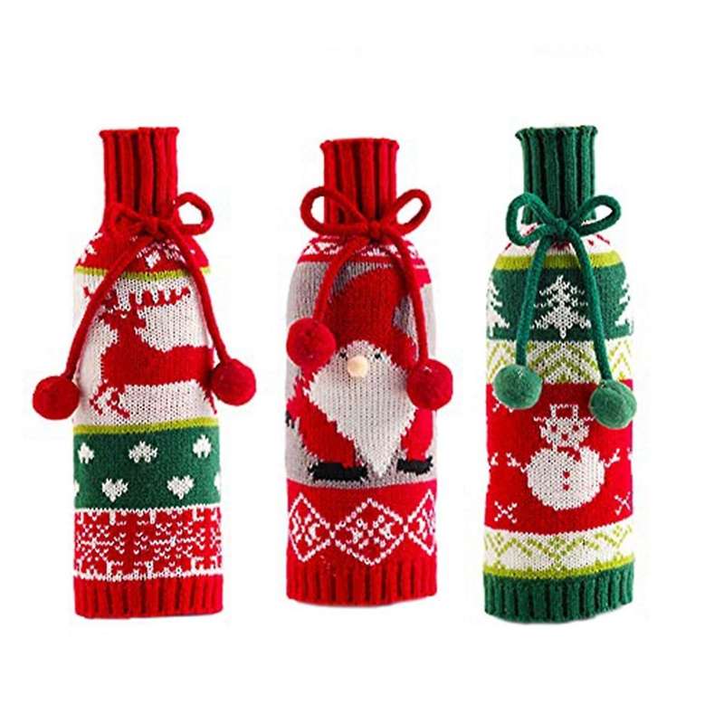 Christmas Wine Bottle Bags, Handmade Sweater Wine Bottle Covers for Christmas Dinning Decorations, R
