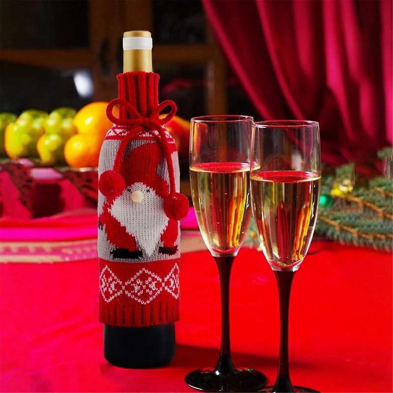 Christmas Wine Bottle Bags, Handmade Sweater Wine Bottle Covers for Christmas Dinning Decorations, R