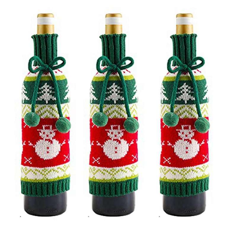 Christmas Wine Bottle Bags, Handmade Sweater Wine Bottle Covers for Christmas Dinning Decorations, R