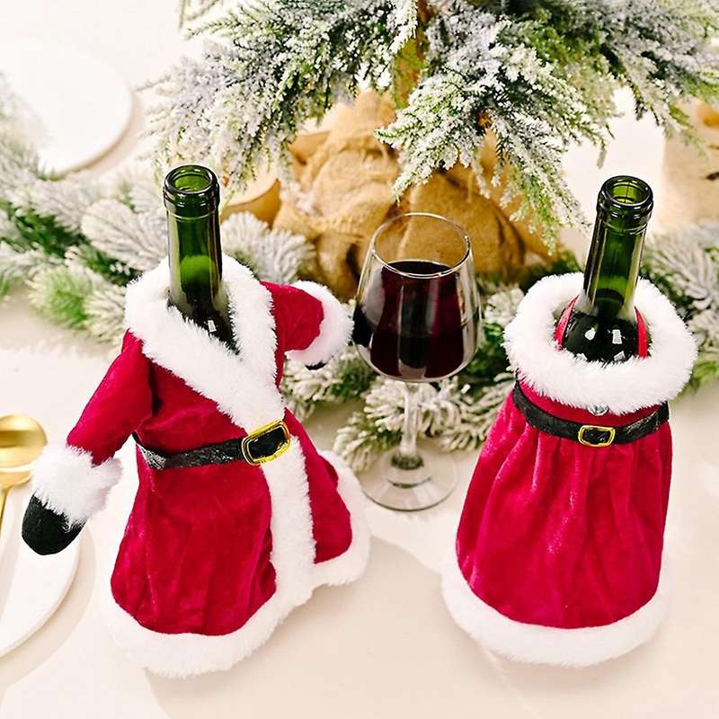 Christmas Wine Bottle Cover, Reusable Wine Sweaters Cover Dress for Holiday Party Xmas Table Home D