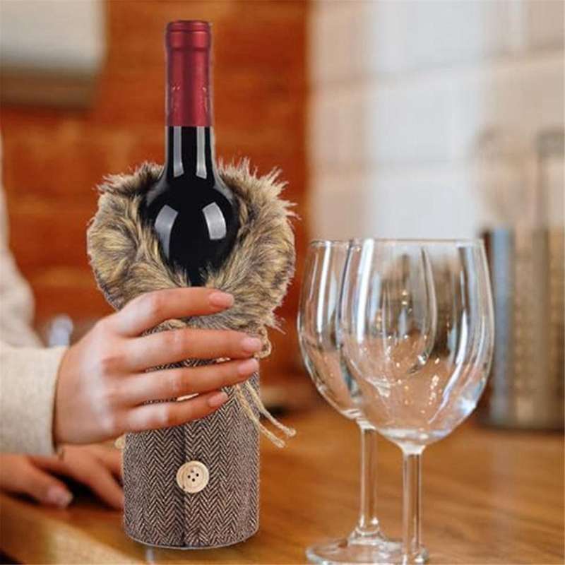 Christmas Wine Bottle Covers Decoration, Striped Santa- Wine Bottle Bag for Christmas Party Decorati
