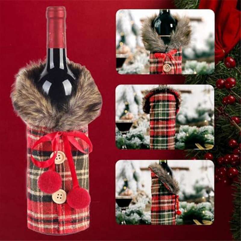 Christmas Wine Bottle Covers Decoration, Striped Santa- Wine Bottle Bag for Christmas Party Decorati