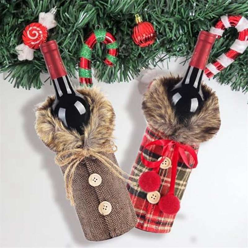 Christmas Wine Bottle Covers Decoration, Striped Santa- Wine Bottle Bag for Christmas Party Decorati