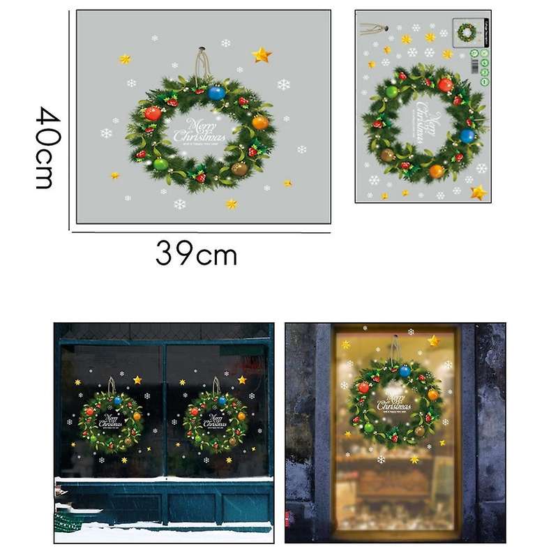 Christmas Wreath Wall Stickers Window Glass Festival Decals Santa Murals New Year Christmas Decorat