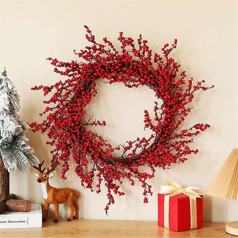 Christmas Wreath Door Hanging Decorations Faux Christmas Red Fruit Wreath Hanging
