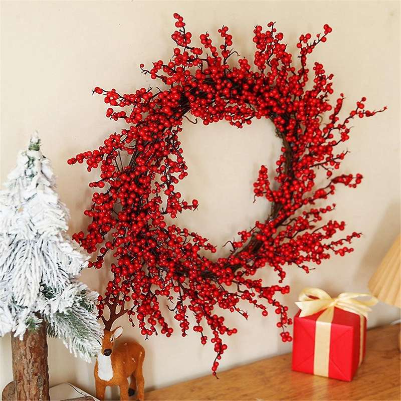 Christmas Wreath Door Hanging Decorations Faux Christmas Red Fruit Wreath Hanging