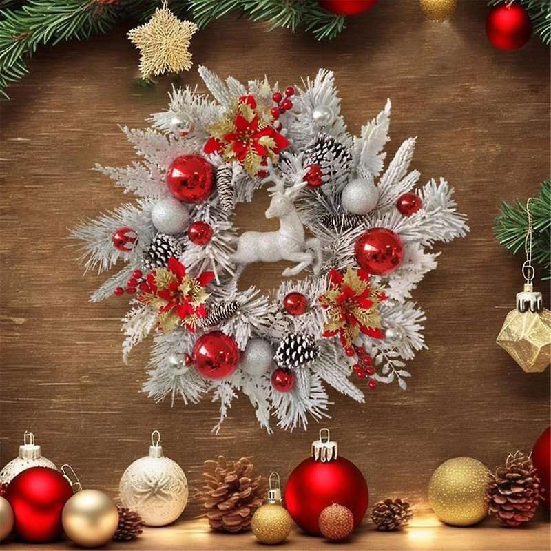 Christmas Wreath for Front Door Christmas Reindeer Wreath with Christmas Poinsettia Flower Christmas