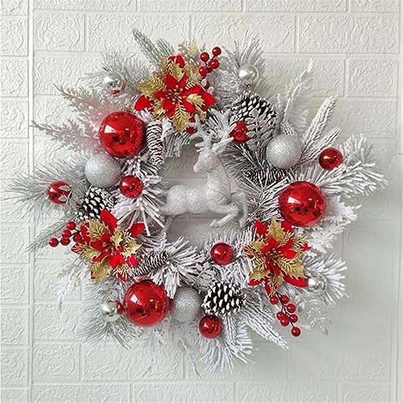Christmas Wreath for Front Door Christmas Reindeer Wreath with Christmas Poinsettia Flower Christmas