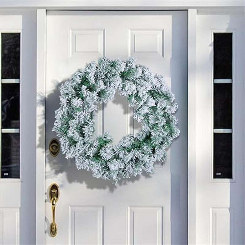 Christmas Wreaths for Front Door, Snow Flocked Christmas Wreath, Winter Snow Wreath for Wall Window
