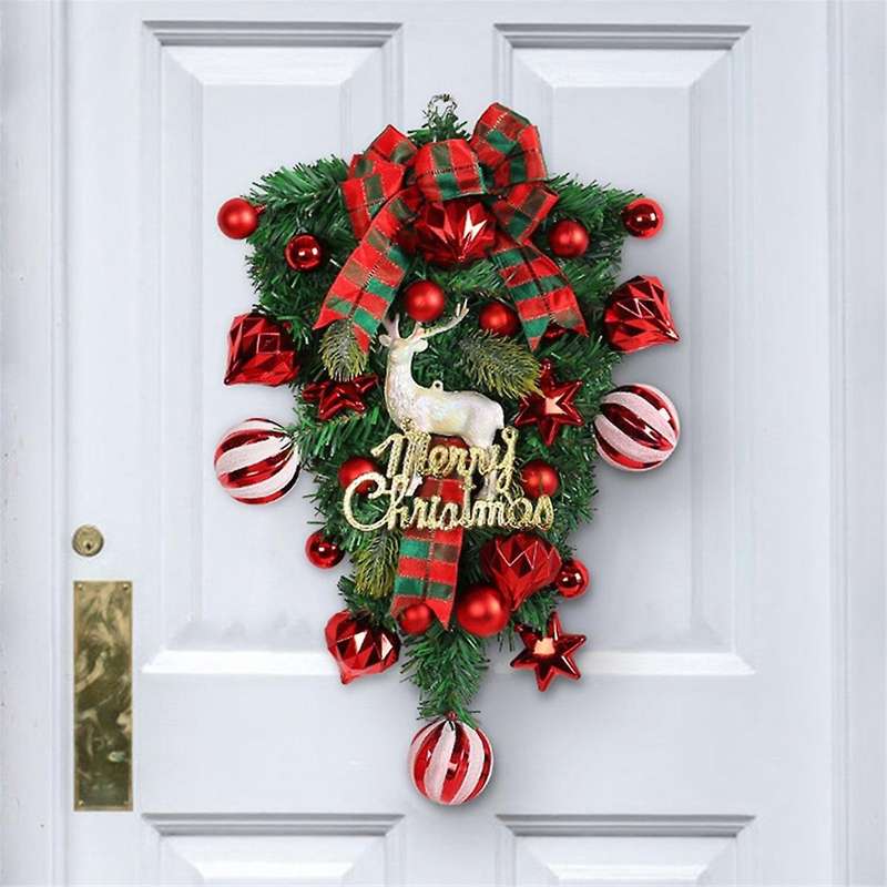 Christmas Wreath Decorative Hanging Ornament Artificial Wreath Christmas Day for Front Door, Wall, F