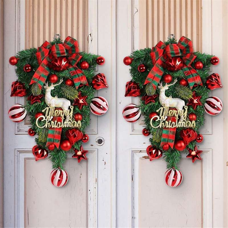 Christmas Wreath Decorative Hanging Ornament Artificial Wreath Christmas Day for Front Door, Wall, F