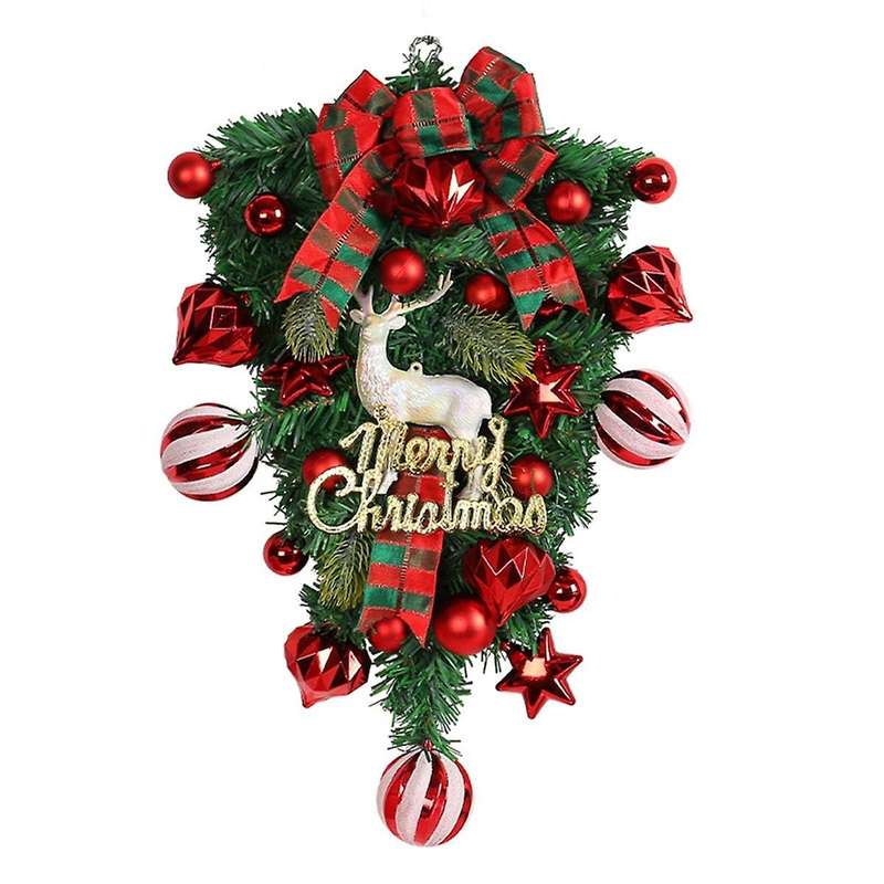 Christmas Wreath Decorative Hanging Ornament Artificial Wreath Christmas Day for Front Door, Wall, F