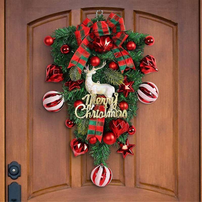 Christmas Wreath Decorative Hanging Ornament Artificial Wreath Christmas Day for Front Door, Wall, F