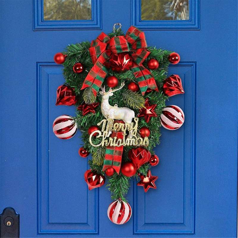 Christmas Wreath Decorative Hanging Ornament Artificial Wreath Christmas Day for Front Door, Wall, F