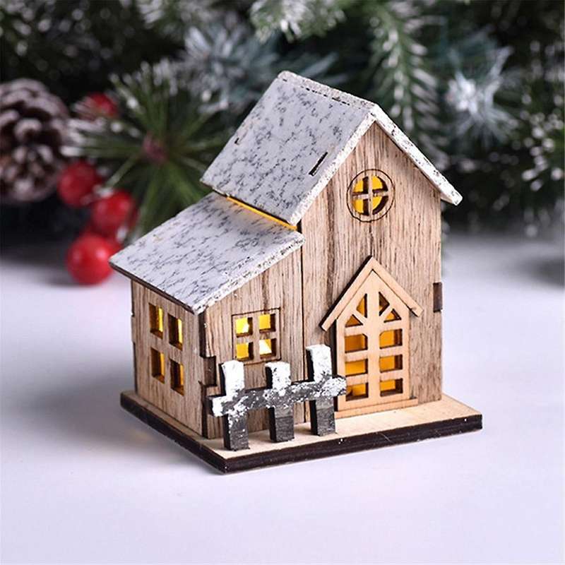 Christmas-Village House Decor Wood Rustic Decor with Light Xmas Lantern Decor for Village Collection