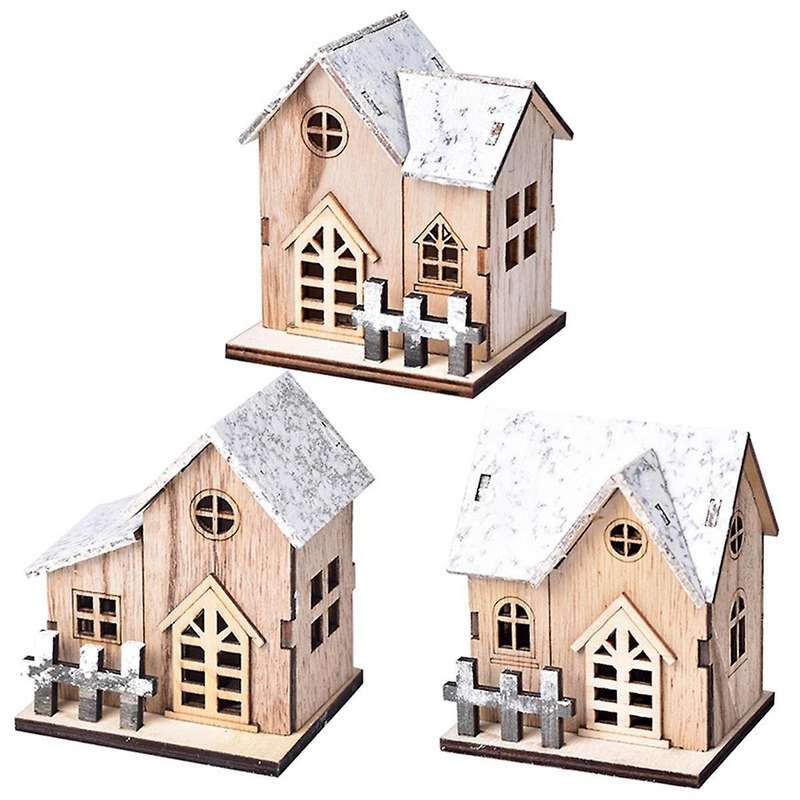 Christmas-Village House Decor Wood Rustic Decor with Light Xmas Lantern Decor for Village Collection