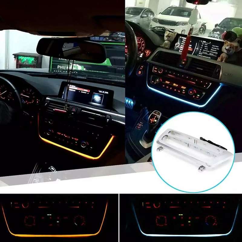 Chrome Car Dashboard Cover Trim AC Panel LED Ambient Light Interior Door Ambient Light Strip for- 3