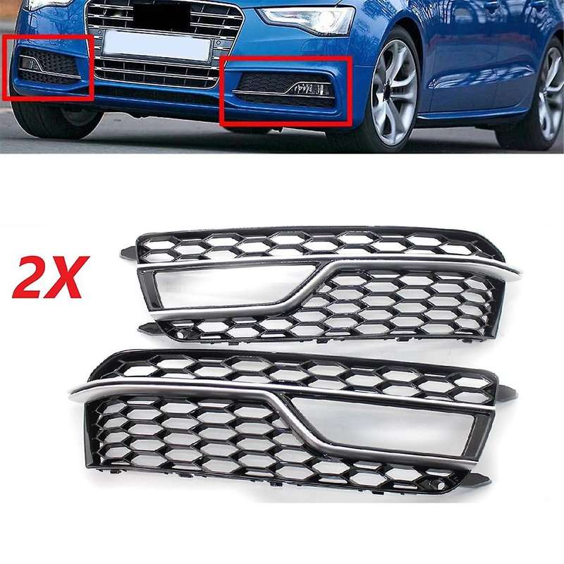 Chrome Car Front Bumper Mesh Fog Light Cover Honeycomb Grill Grille Cover for S5 A5 S-Lines 2013-20