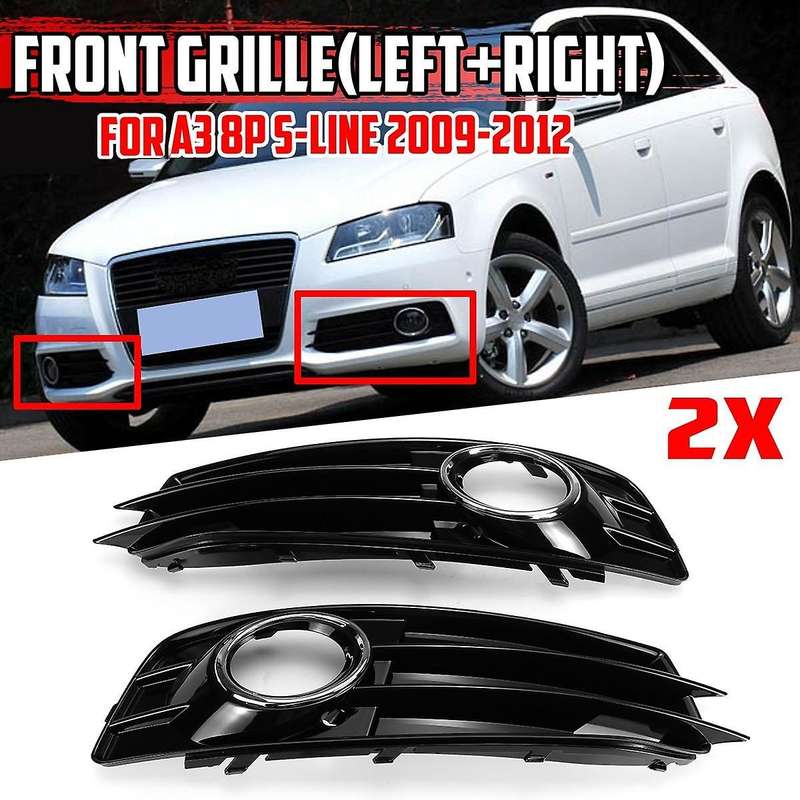 Chrome Car Front Bumper Fog Light Mesh Grille for A3 8p 2009-2012 Fog Lamp Grille Covers 8p0807681 8