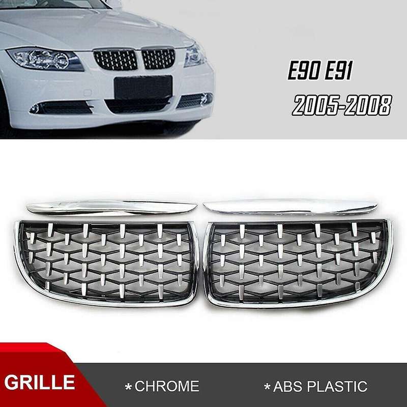 Chrome Diamond Meteor Latest Style Grill Grille for - 3 Series E90 E91 325I 328I 335I Pre- 2005-2008