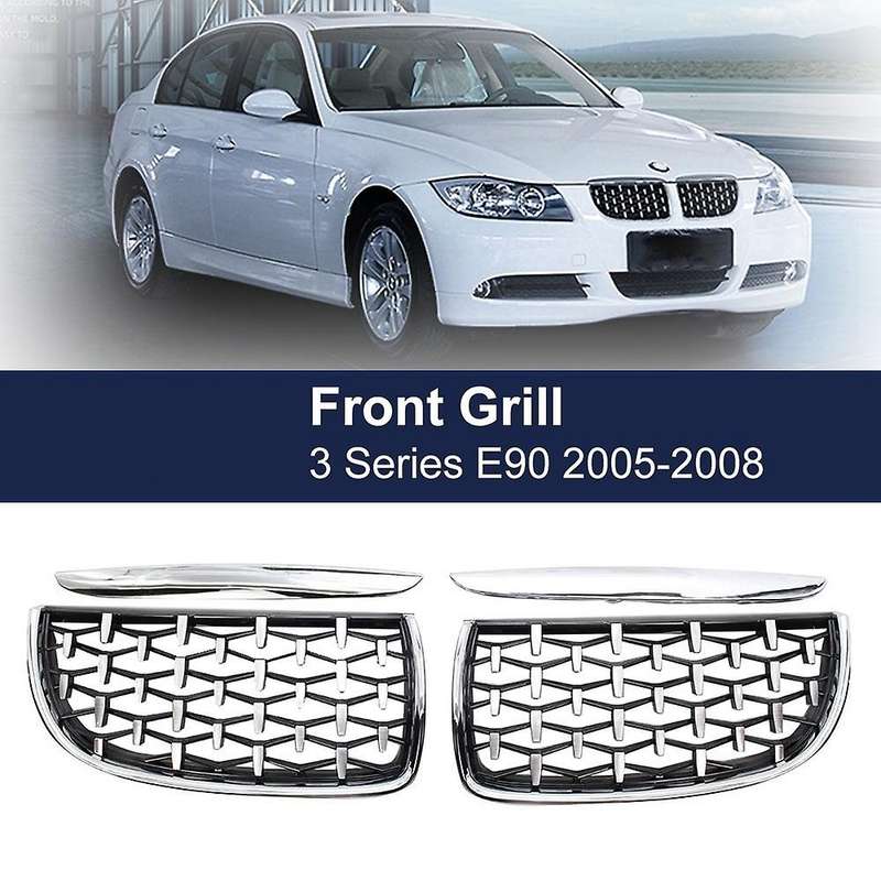 Chrome Diamond Meteor Latest Style Grill Grille for - 3 Series E90 E91 325I 328I 335I Pre- 2005-2008