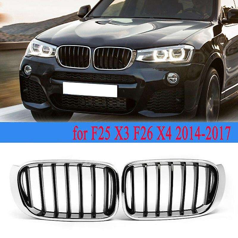 Chrome Front Bumper Dual Line Kidney Grill Grille for X3 F25 /X4 F26 2014 2015 2016 2017