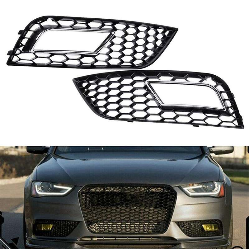 Chrome Front Bumper Fog Light Cover Honeycomb Grill for A4 B8.5 Standard Edition 2013-2016