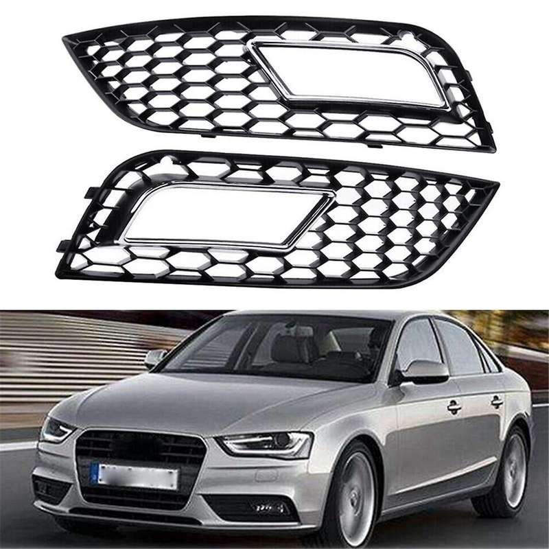 Chrome Front Bumper Fog Light Cover Honeycomb Grill for A4 B8.5 Standard Edition 2013-2016