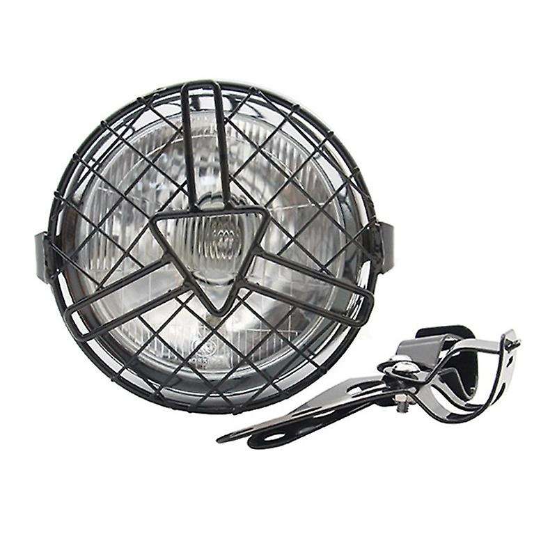 Chrome+Clear 6.5 Inch Retro Motorcycle Headlight Grill Side Mount Cover with Bracket Universal Mesh