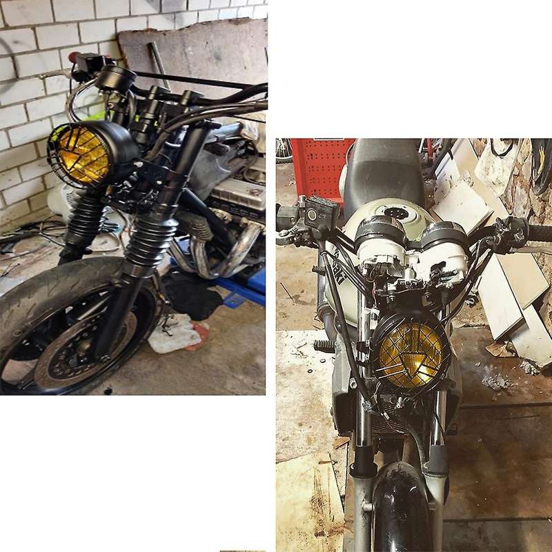 Chrome+Clear 6.5 Inch Retro Motorcycle Headlight Grill Side Mount Cover with Bracket Universal Mesh