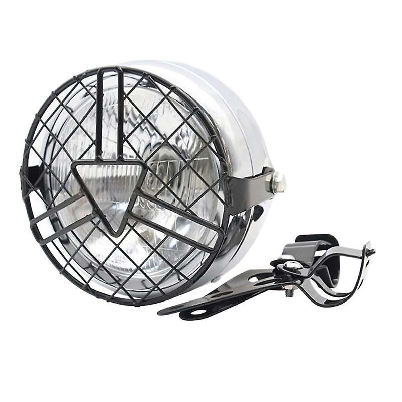 Chrome+Clear 6.5 Inch Retro Motorcycle Headlight Grill Side Mount Cover with Bracket Universal Mesh