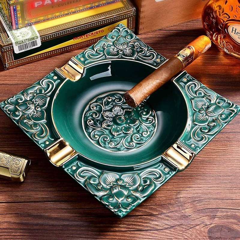 Cigar Ashtray Cigar Holder Ceramic Ashtray Retro Pattern Tray Design for Outdoor Patio Household Off
