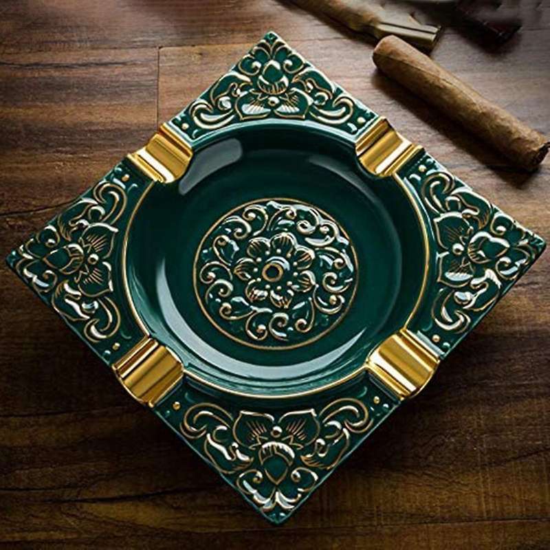 Cigar Ashtray Cigar Holder Ceramic Ashtray Retro Pattern Tray Design for Outdoor Patio Household Off