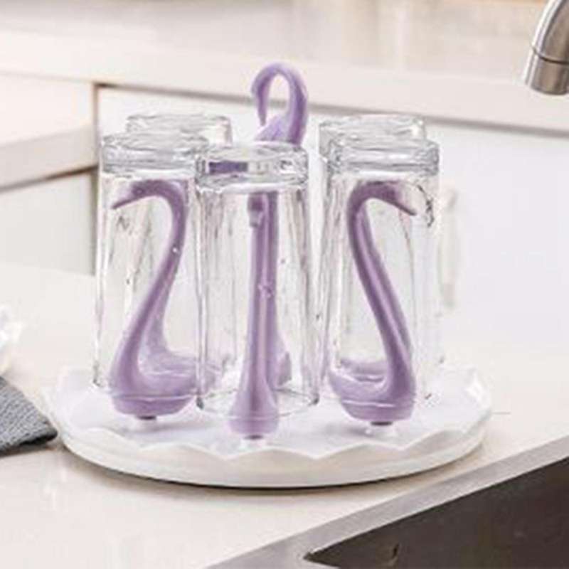 Circle Swan Drain Cup Holder Simple Storage Drain Household Shelf Plastic Cup Holder, Purple