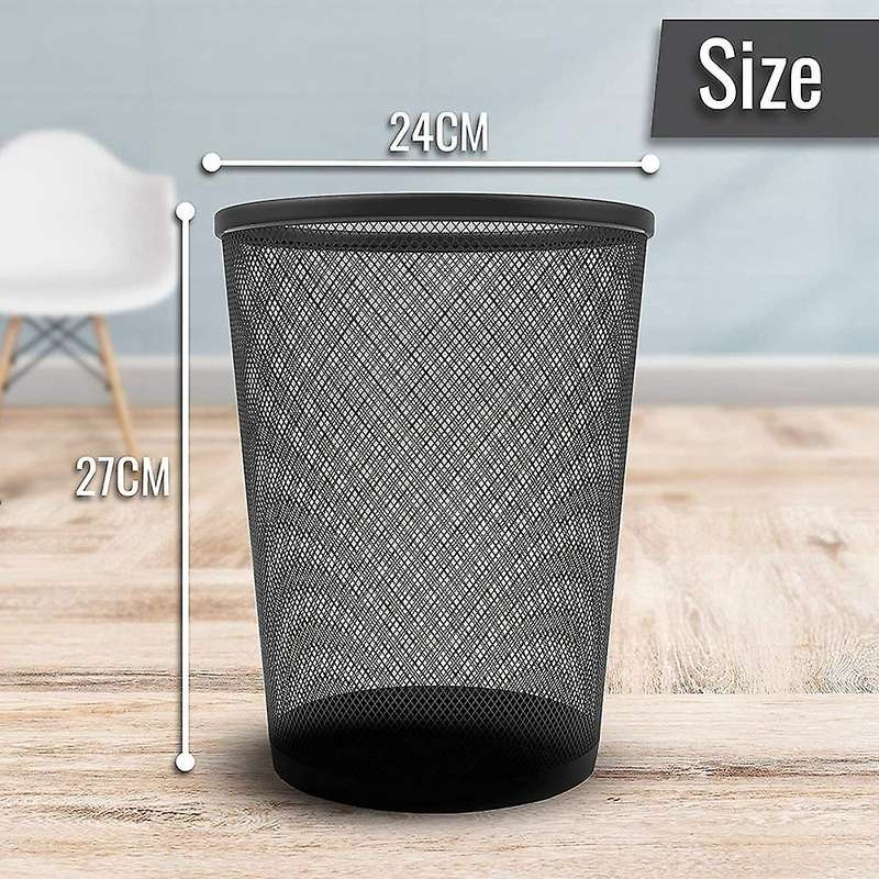 Circular Black Mesh Waste Waste Paper Bin Basket, Metal Trash Bin for Kitchen, Home Offices, Dorm R