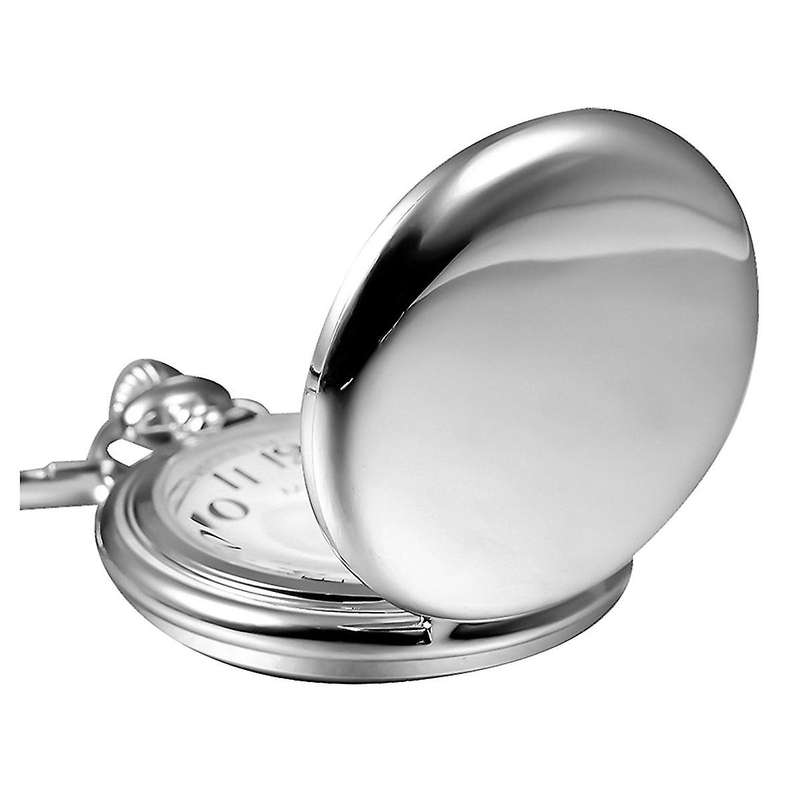 Classic Smooth Vintage Mens Pocket Watch Xmas Gift (Silver)